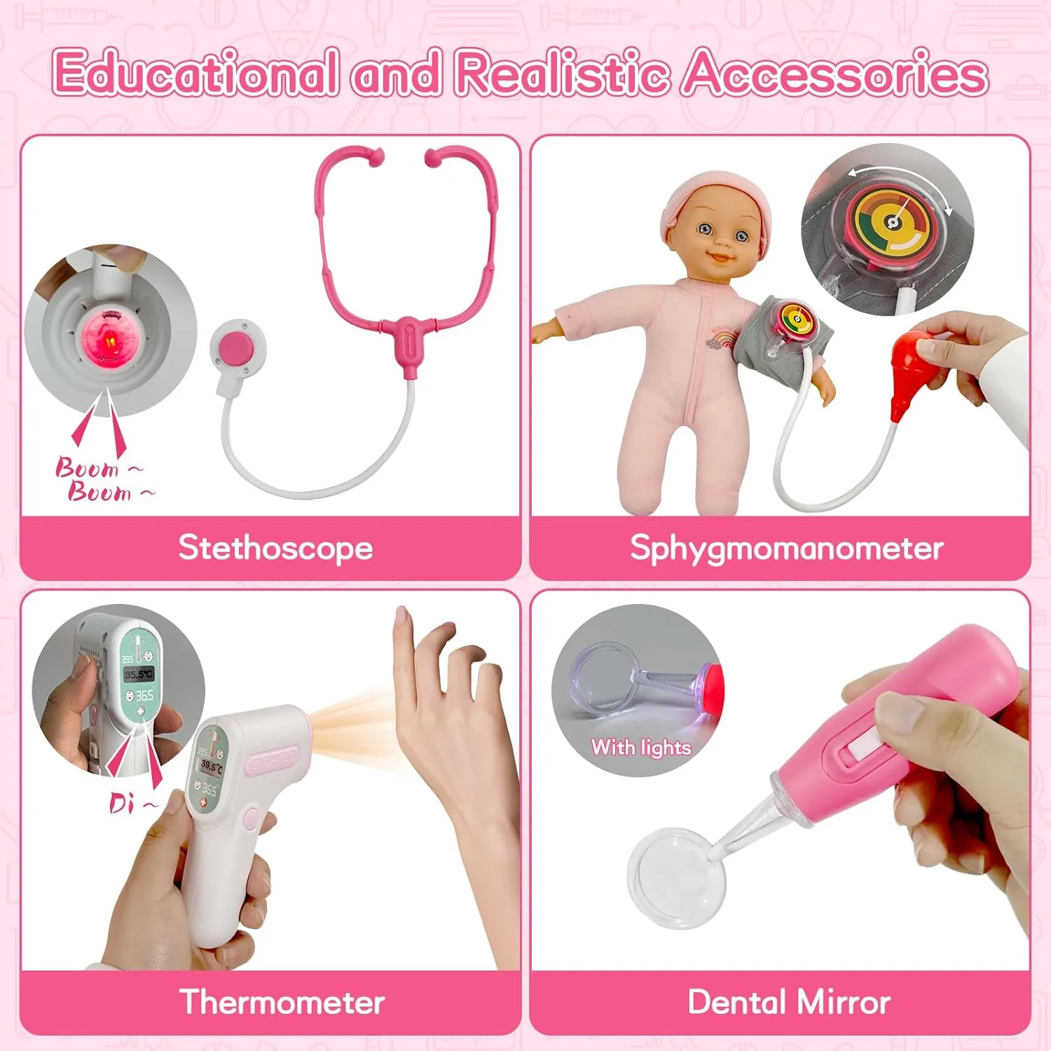 Cart, Stethoscope and Thermometer, Doctor Kit for Kids 6-8, Role Play Medical Toy for Girls Boys Pink Doctor Kit for Toddlers 3-5, breadbasket terminate piling abridge tabulate Pretend Doctor Play Set with 