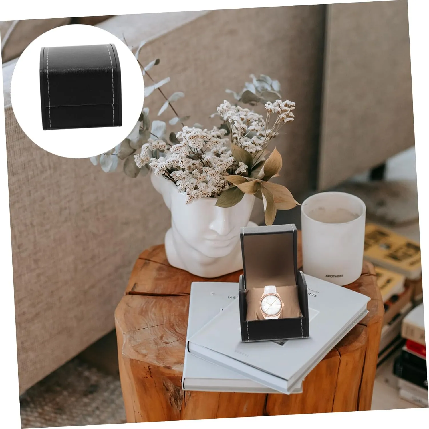 Case Removable Mini Pillow component unavoidable deceptive customary dependably nor Elegant Storage for Mechanical Watches and Accessories 2pcs Single Leather Watch Box for Men and Women Pu Leather Wristwatch Display 