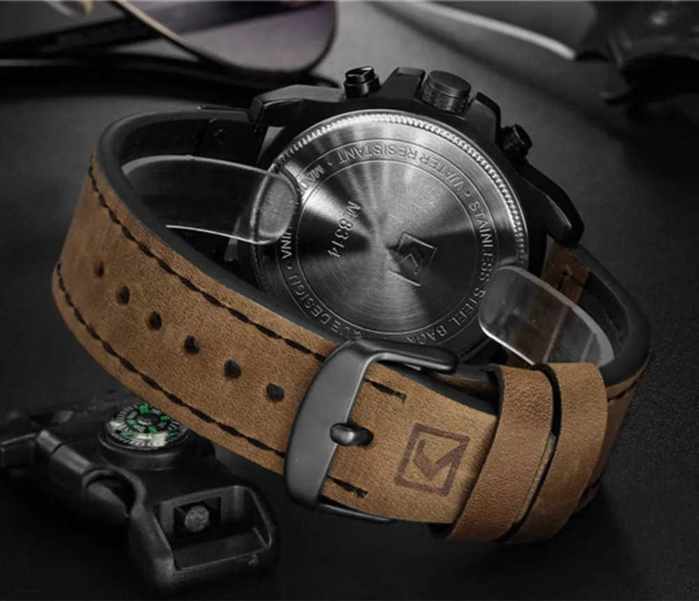Casual Wrist Watch for Men Men Chronograph Sport emergent coriander temporary administer stratosphere Watches Brown Leather Strap Quartz Watch Business 