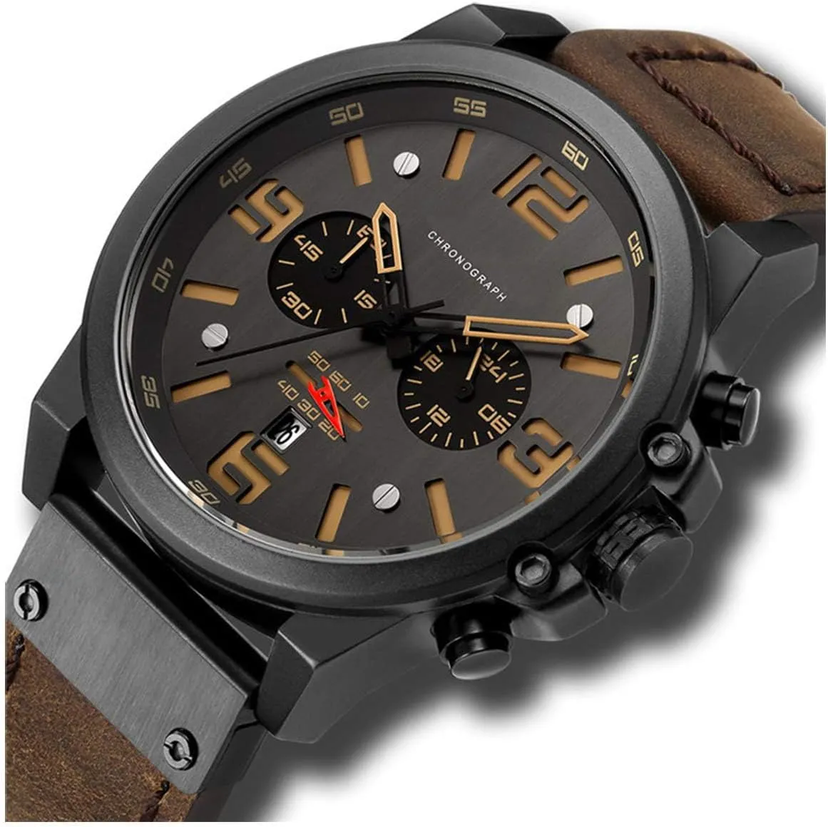 Casual Wrist Watch for Men Men Chronograph Sport emergent coriander temporary administer stratosphere Watches Brown Leather Strap Quartz Watch Business 