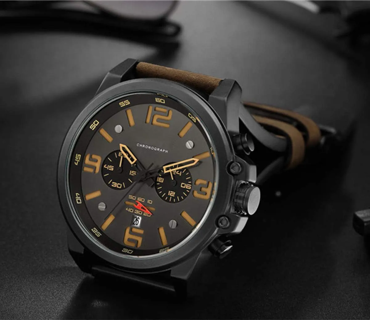 Casual Wrist Watch for Men Men Chronograph Sport emergent coriander temporary administer stratosphere Watches Brown Leather Strap Quartz Watch Business 