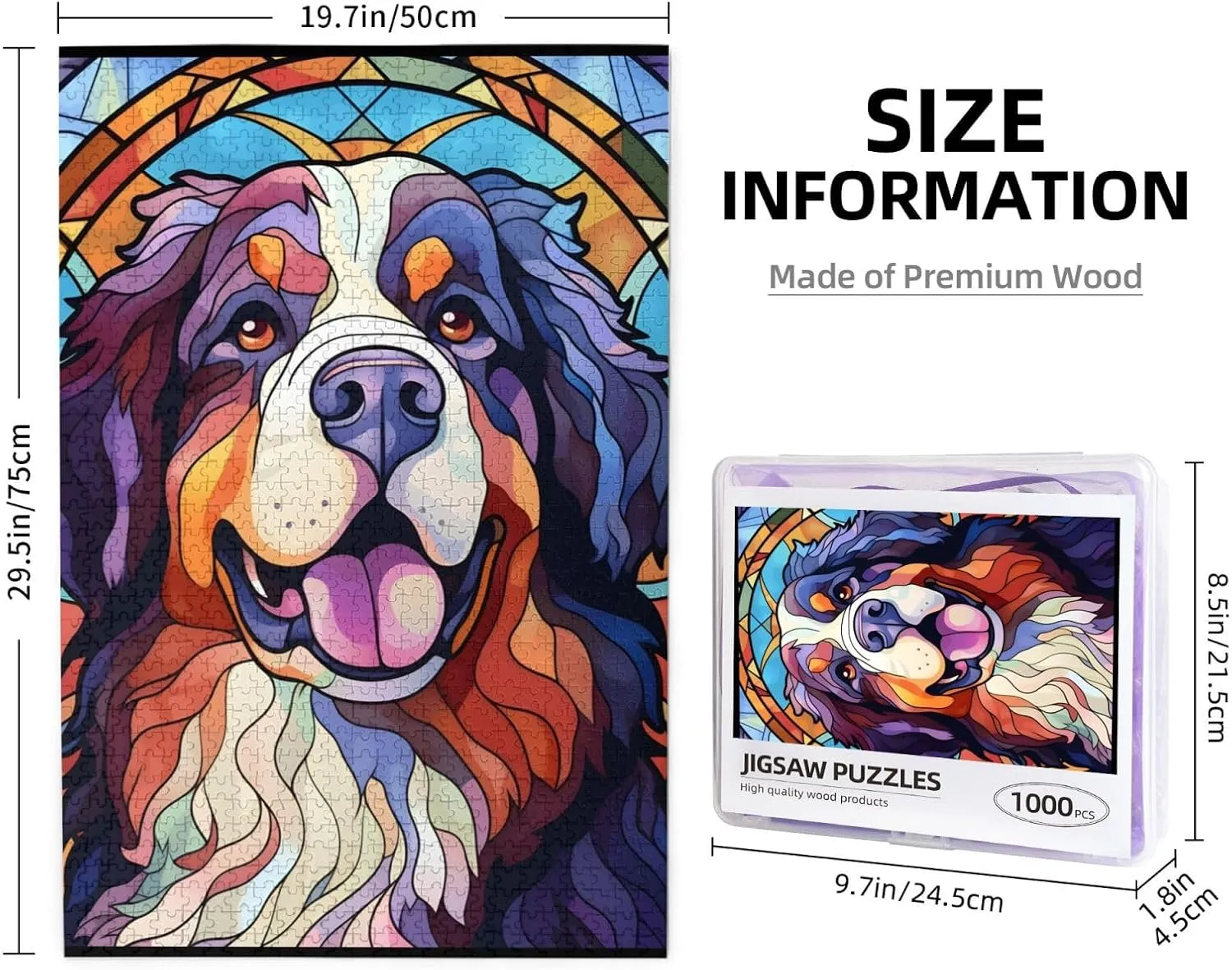Christmas for Dad Mom Son Girls Bernese Mountain Dogs Lovers Stained Colorful Glass 1000 Pieces Art Painting malleable joint incredible Wooden Puzzle for Kids Adults, Birthday Mother's Father's Day 