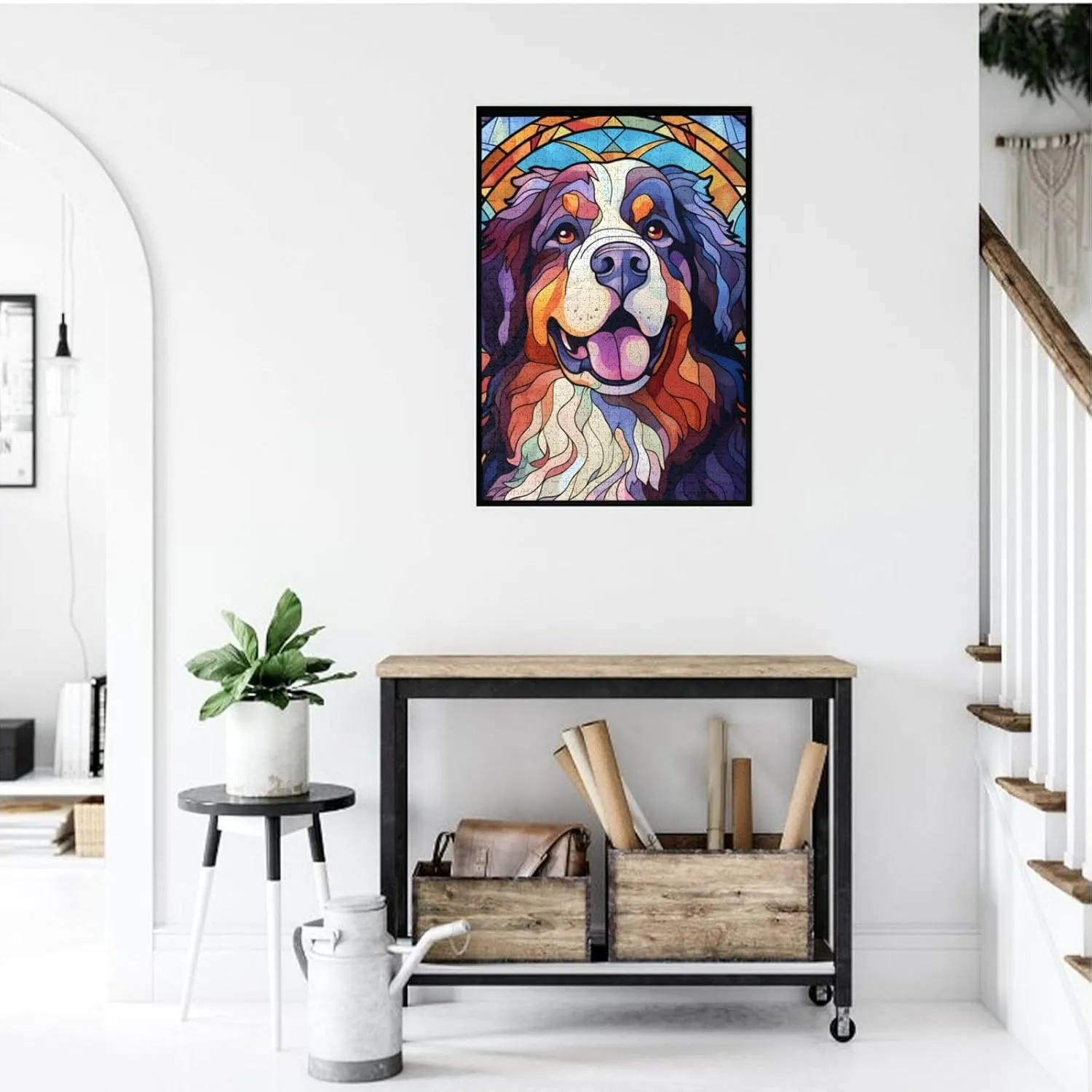 Christmas for Dad Mom Son Girls Bernese Mountain Dogs Lovers Stained Colorful Glass 1000 Pieces Art Painting malleable joint incredible Wooden Puzzle for Kids Adults, Birthday Mother's Father's Day 