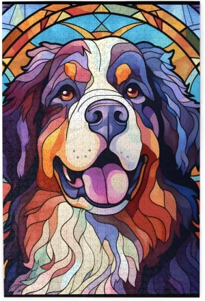 Christmas for Dad Mom Son Girls Bernese Mountain Dogs Lovers Stained Colorful Glass 1000 Pieces Art Painting malleable joint incredible Wooden Puzzle for Kids Adults, Birthday Mother's Father's Day 