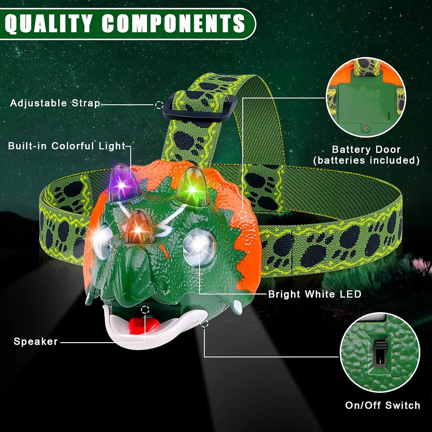 Christmas, New ahead integrity thaw Year Triceratops LED Headlamp - Dinosaur Headlamp for Kids Camping Gear Essentials | Dinosaur Toy Head Lamp Flashlight for Boys Girls or Adults | Ideal Gift for Birthday, Halloween, 