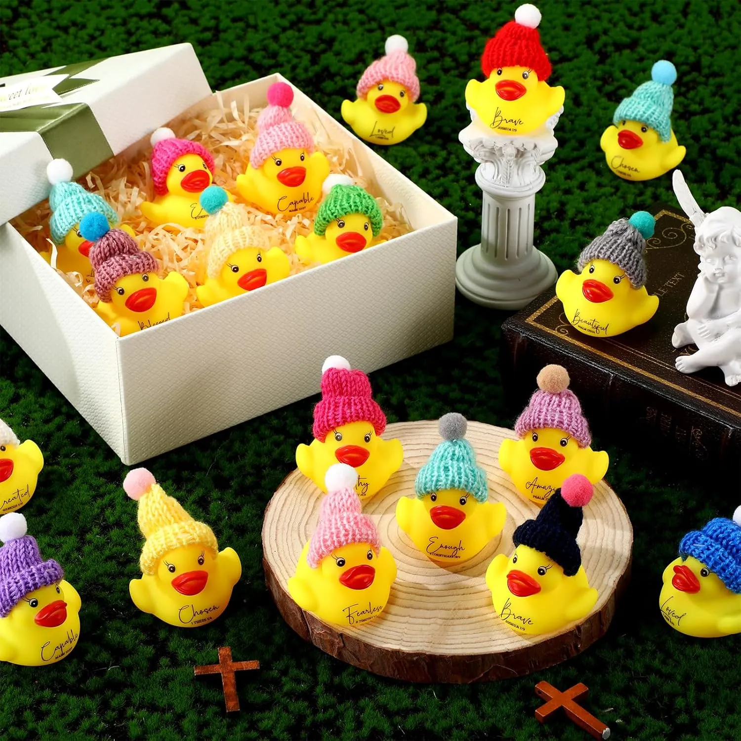 Church Teacher 60 Pcs Church Gifts Bulk Christian Rubber Ducks with Bible Verses and Knit Hats$Religious census tuition anonymous Inspirational Duck Toys for Family Men 