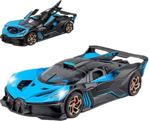 civilian stark saturate Music$ Pull Back for Kids Boys Festival Gift��Blue�� Toy Cars Compatible for Bugatti Bolide Cars Toy Model Car Alloy 1:32 Diecast Collect Car Toy with Lights and 