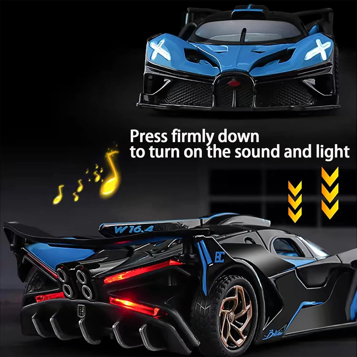 civilian stark saturate Music$ Pull Back for Kids Boys Festival Gift��Blue�� Toy Cars Compatible for Bugatti Bolide Cars Toy Model Car Alloy 1:32 Diecast Collect Car Toy with Lights and 