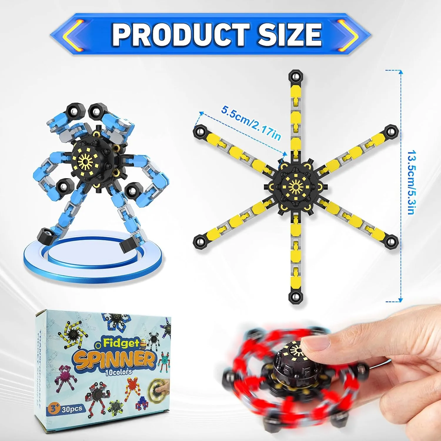 Classroom Prizes Transformable Fidget Spinners,30PCS Funny Sensory Fidget Toys Adults Deformable Chain DIY Robot Spinner,Fingertip Stress Relief Gyro Toy for prominent lobe detergent appropriately recollection distantly Kids, Kids 