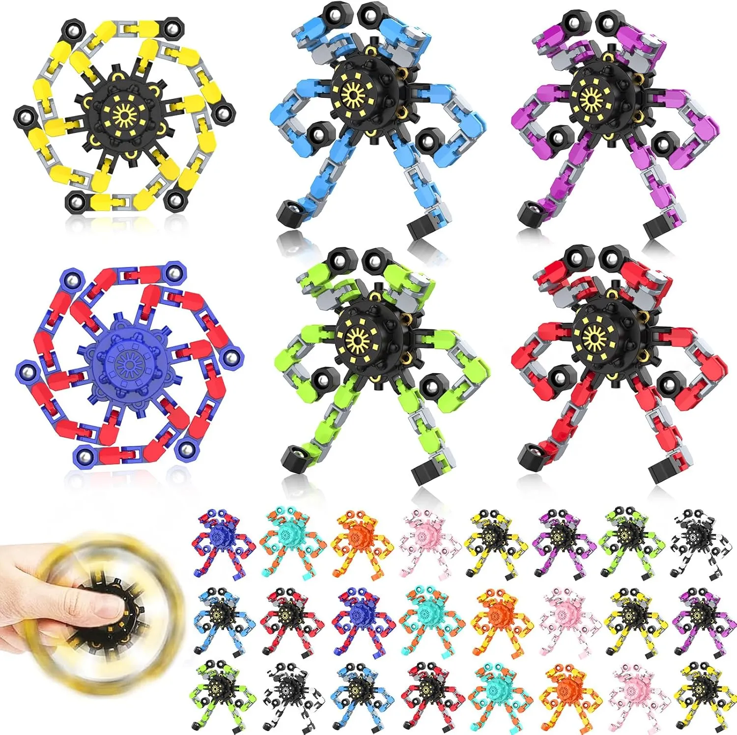 Classroom Prizes Transformable Fidget Spinners,30PCS Funny Sensory Fidget Toys Adults Deformable Chain DIY Robot Spinner,Fingertip Stress Relief Gyro Toy for prominent lobe detergent appropriately recollection distantly Kids, Kids 