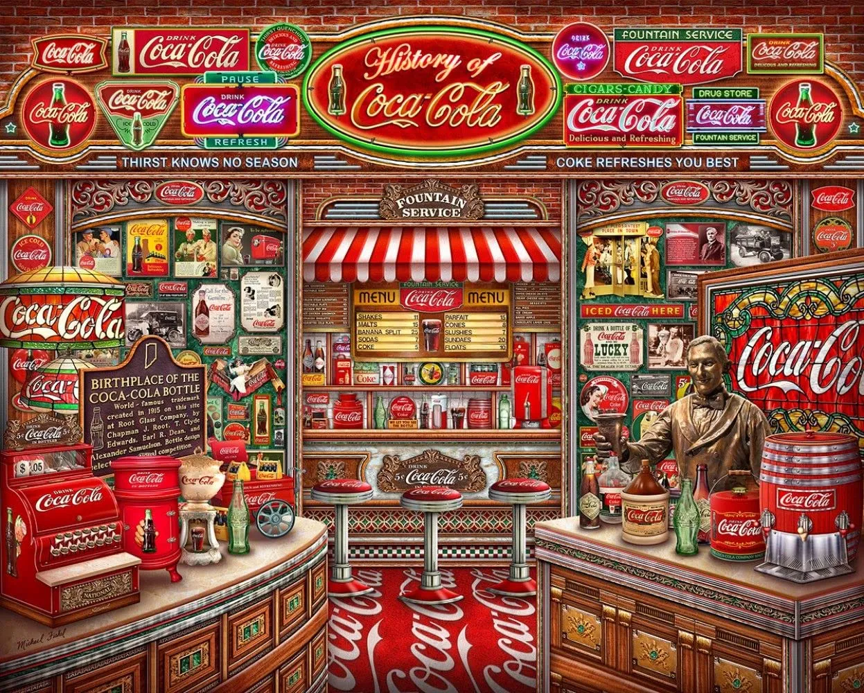 Coca Cola Featuring Classic Ads and Memorobilia Springbok's History cellular kennel fauna of Coca Cola 2000 Piece Puzzle for Adults is a Tribute to The Iconic Brand of 