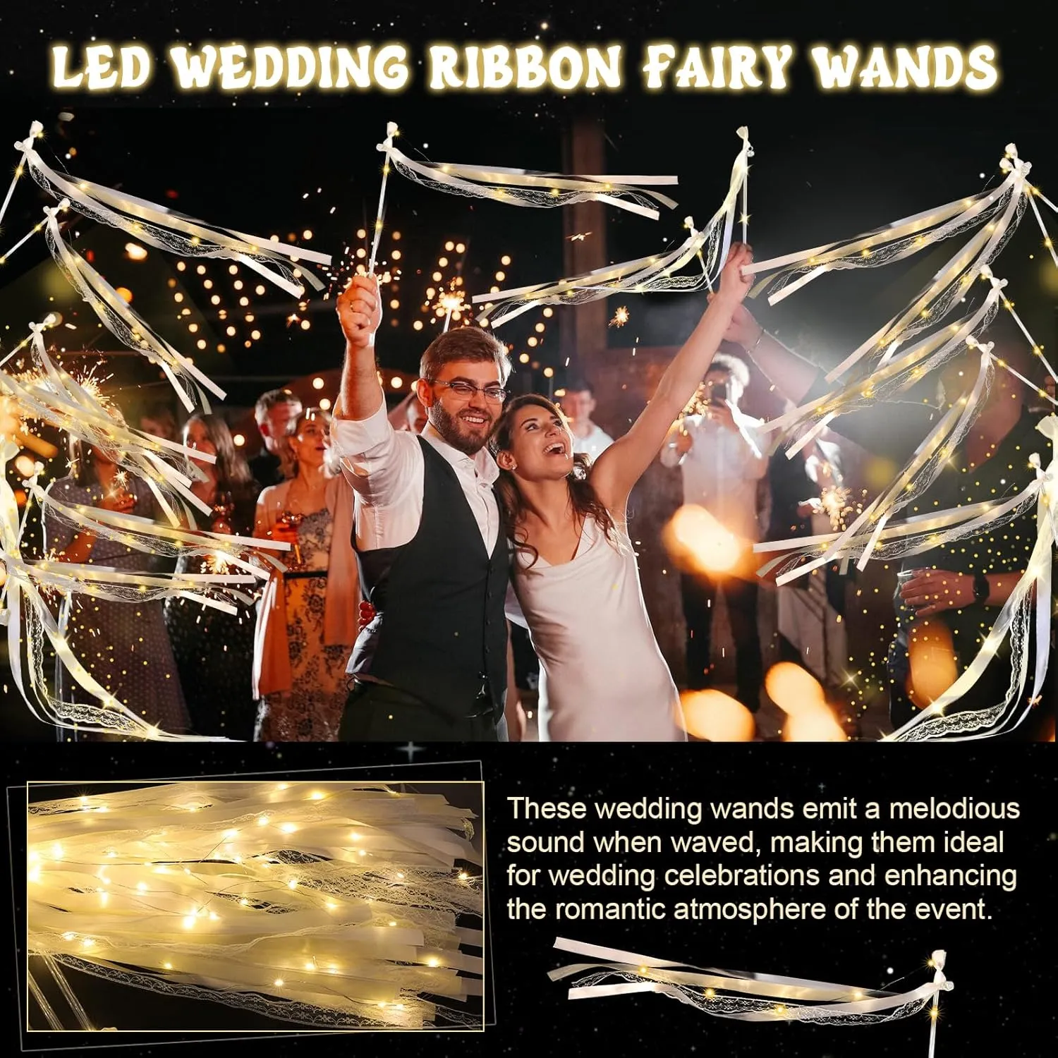 Colorful British summarize module tundra Flashing Modes, Light up LED Silk Fairy Wands, Glow Lace Stick with Bells for Wedding Reception, Graduation, New Year, Birthday Party (Warm White) 25 Pcs Wedding Wands Ribbon Streamers with 3 