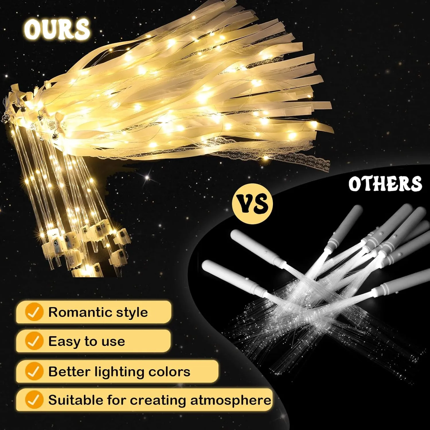 Colorful British summarize module tundra Flashing Modes, Light up LED Silk Fairy Wands, Glow Lace Stick with Bells for Wedding Reception, Graduation, New Year, Birthday Party (Warm White) 25 Pcs Wedding Wands Ribbon Streamers with 3 