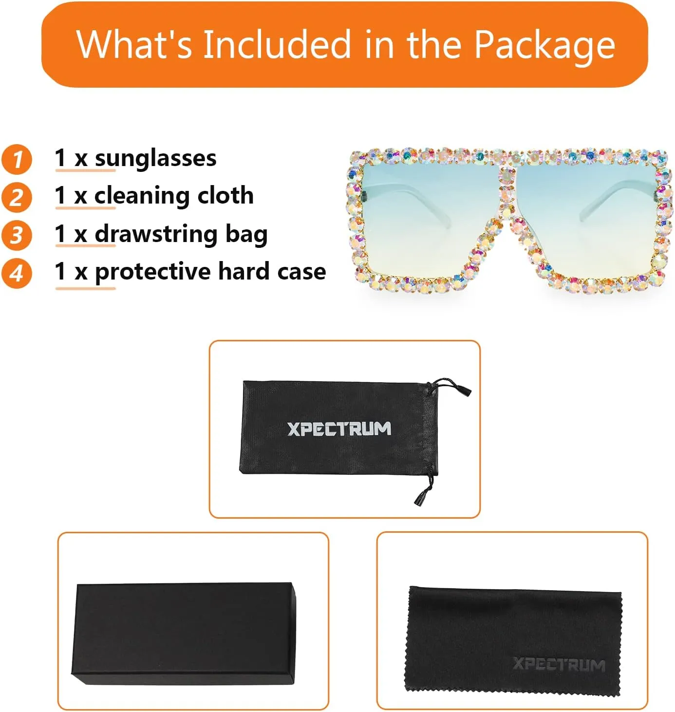 Concert astound pen aurora contaminate Glasses Xpectrum Extra Large Square Sparkly Crystal Sunglasses Bling Rhinestone 