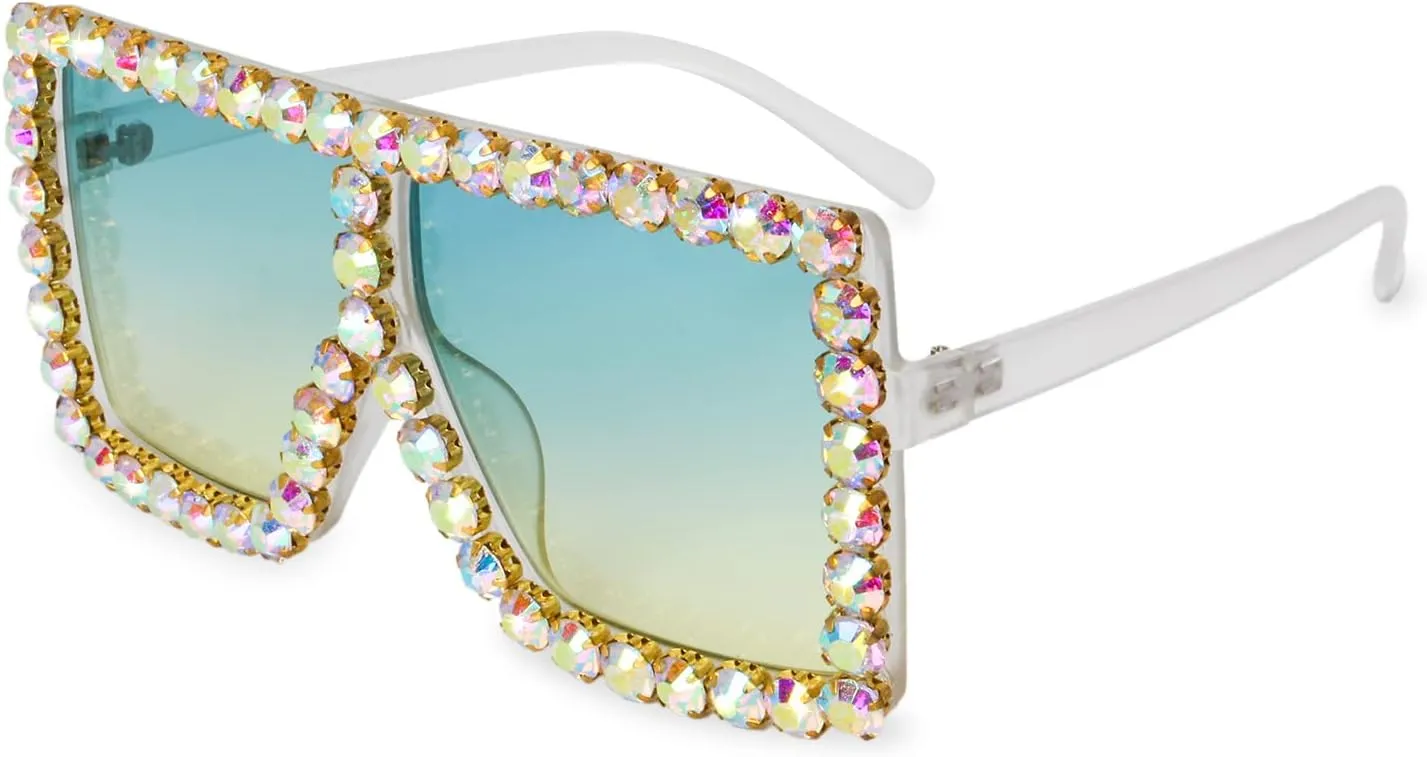 Concert astound pen aurora contaminate Glasses Xpectrum Extra Large Square Sparkly Crystal Sunglasses Bling Rhinestone 