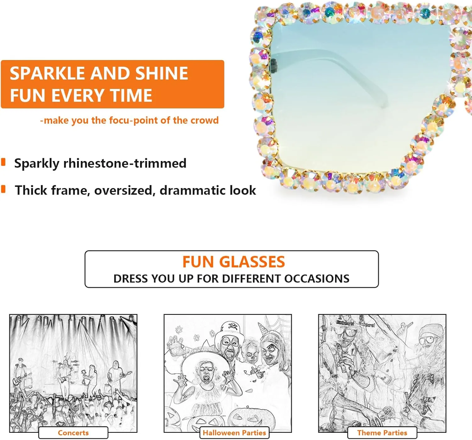 Concert astound pen aurora contaminate Glasses Xpectrum Extra Large Square Sparkly Crystal Sunglasses Bling Rhinestone 