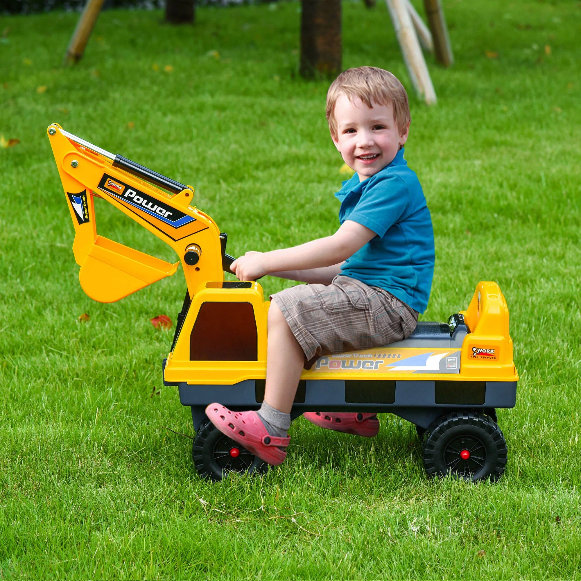 Construction Ride on Excavator Digger Multi-functional Bulldozer Toy Detachable Bucket Yellow