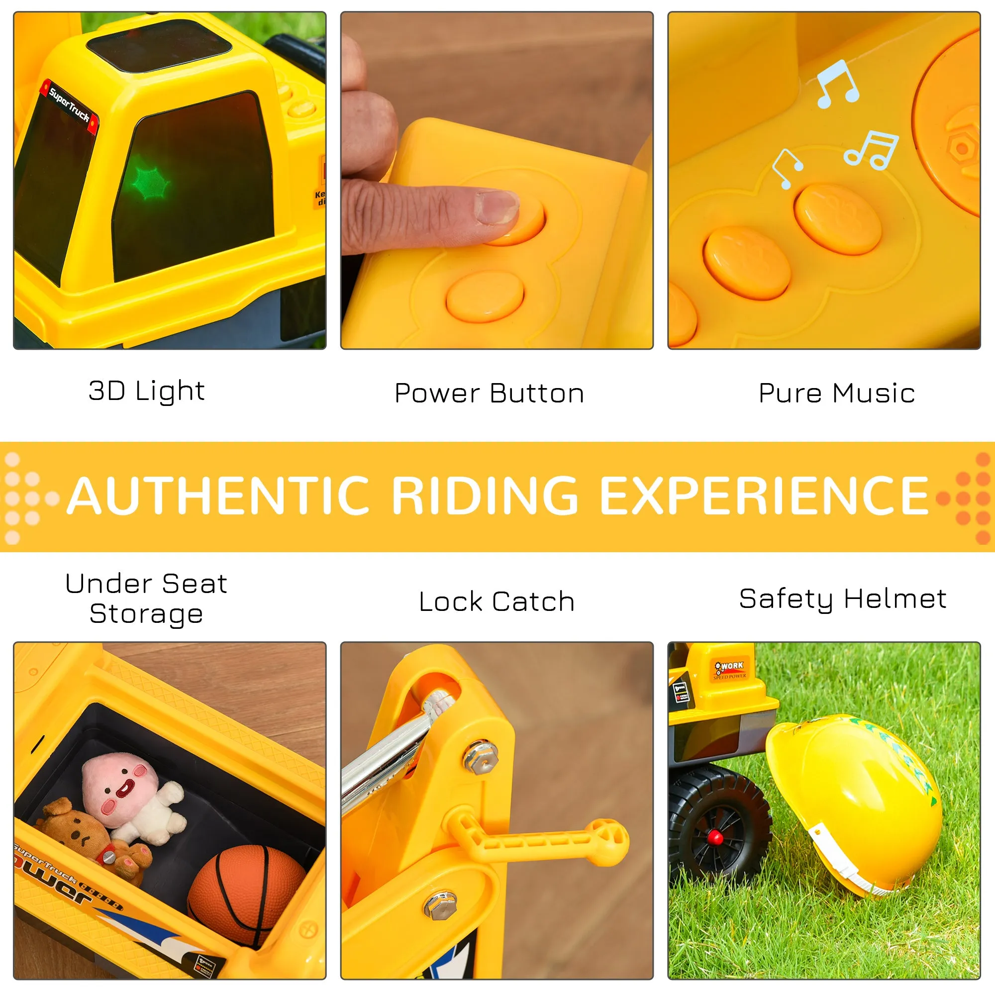Construction Ride on Excavator Digger Multi-functional Bulldozer Toy Detachable Bucket Yellow