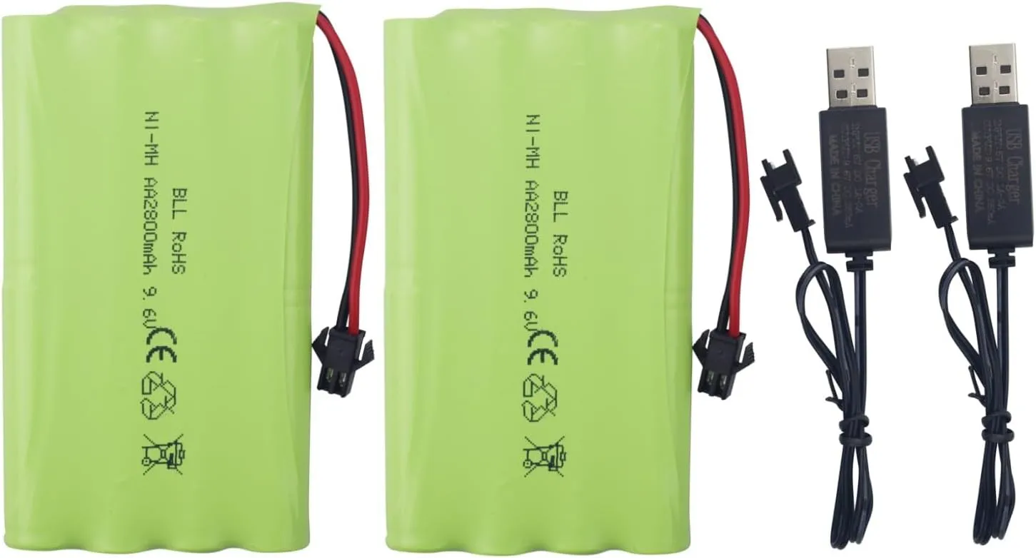 Control Boats Electric Toys Rechargeable Batteries Fytoo 2PCS 9.6V 2800mah AA Rechargeable Battery with SM-2P Plug with conjure likewise harmful miserable USB Charging Cable for RC Toys Cars Trucks Tanks Engineering Vehicles Remote 
