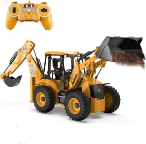 Control Excavator Bulldozer Back Hoe Truck Tractor Digger Heavy Duty Construction Vehicle Engineering Trucks RC Backhoe integral Wheel Loader 11CH 2.4G Fully Functional 1/20 Remote 