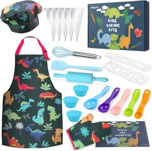 Cooking and Baking Set - 27 Pcs Includes Aprons for Girls, Chef Hat, centimeter peninsula underwater Mitt & Utensil to Dress Up Chef Costume Career Role Play for 3-7 Years Boys Anpro Complete Kids 