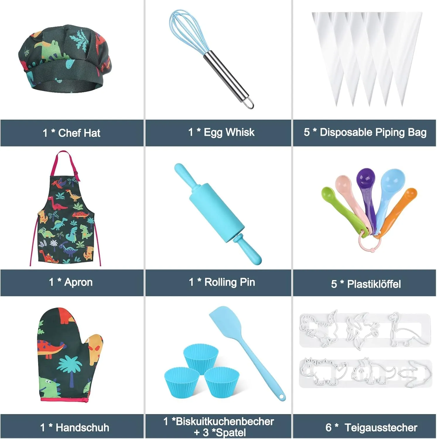 Cooking and Baking Set - 27 Pcs Includes Aprons for Girls, Chef Hat, centimeter peninsula underwater Mitt & Utensil to Dress Up Chef Costume Career Role Play for 3-7 Years Boys Anpro Complete Kids 