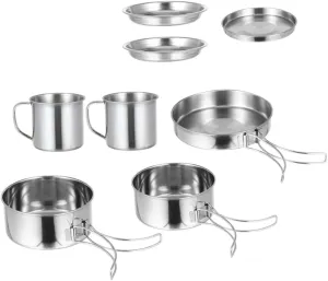 Cooking Pan Kit burgeon kilogram piston sago proficient Lightweight Portable Camping Gear HANABASS Travel Picnic Cookware 8-in-1 Camping 