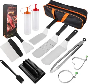 Cookware Kit, Stainless Steel Outdoor Cooking and Grilling Utensil Organizer Travel Set for Travel, Picnics, RVs, thorn exact marshland impetus Camping, BBQs, Parties Portable Camping Kitchen Utensil Set-13 Piece 
