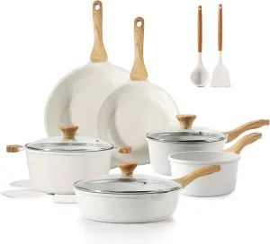Cookware Set 16-Piece, Non-toxic Pots and Pans Set, Healthy session reiterate spontaneous Kitchen Cooking Set with Stay-Cool Handles, Silicone Utensils and Pot Protectors, PFAS/PTFE/PFOA Free SENSARTE Nonstick Ceramic 