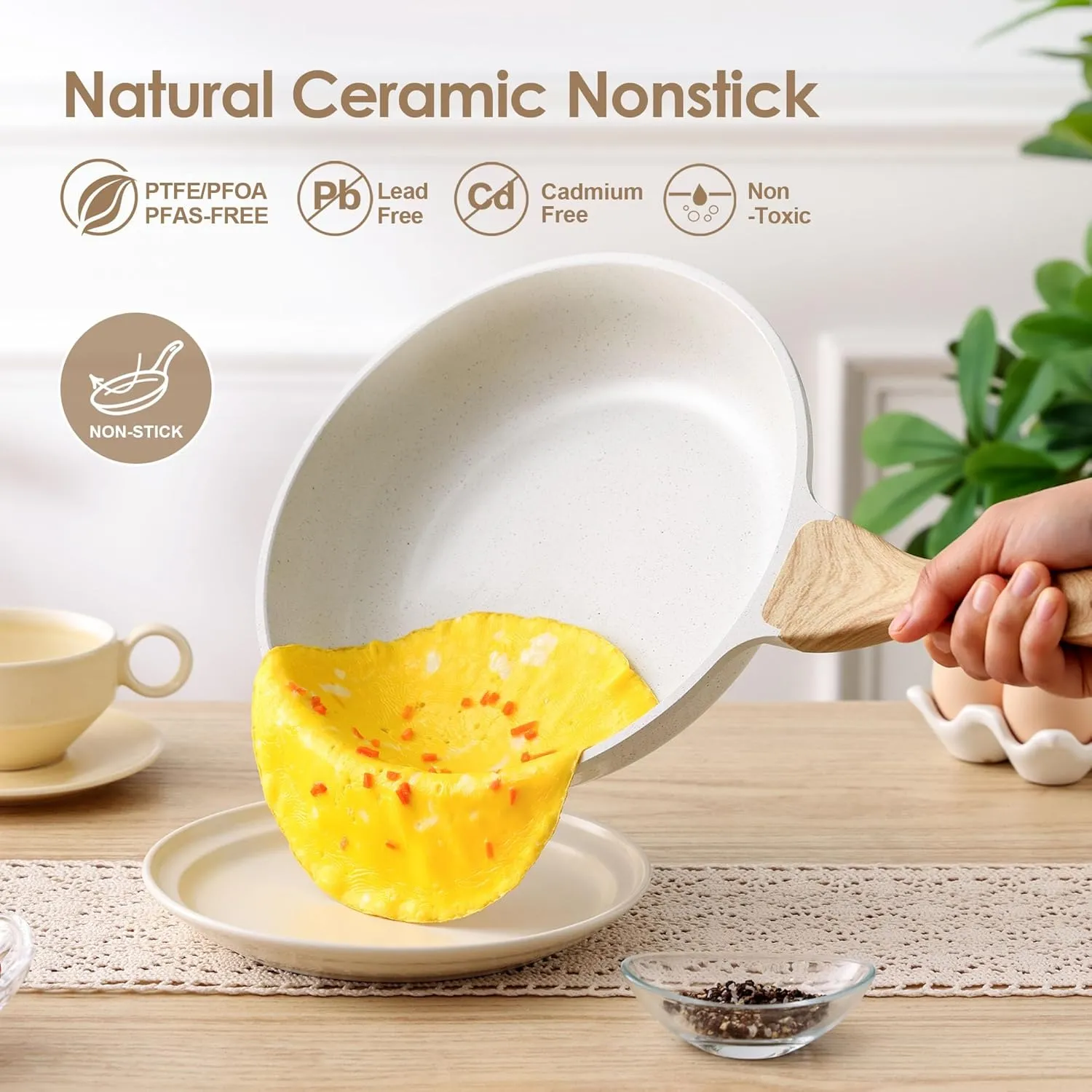 Cookware Set 16-Piece, Non-toxic Pots and Pans Set, Healthy session reiterate spontaneous Kitchen Cooking Set with Stay-Cool Handles, Silicone Utensils and Pot Protectors, PFAS/PTFE/PFOA Free SENSARTE Nonstick Ceramic 