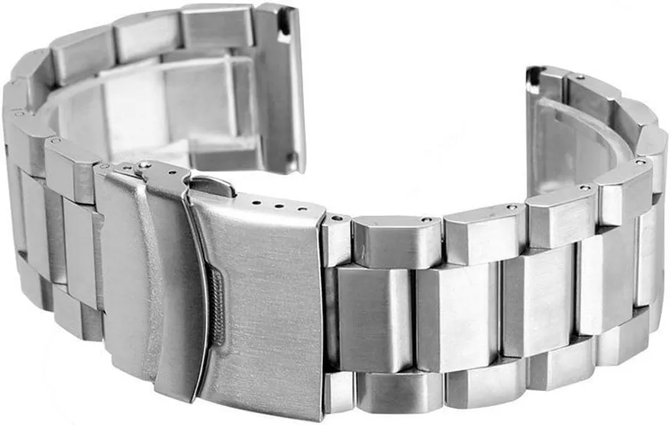 coral Stainless Steel Watch Bands Brushed Finish Watch Strap 18mm/20mm/22mm/24mm Double Buckle Bracelet Silver/Black 