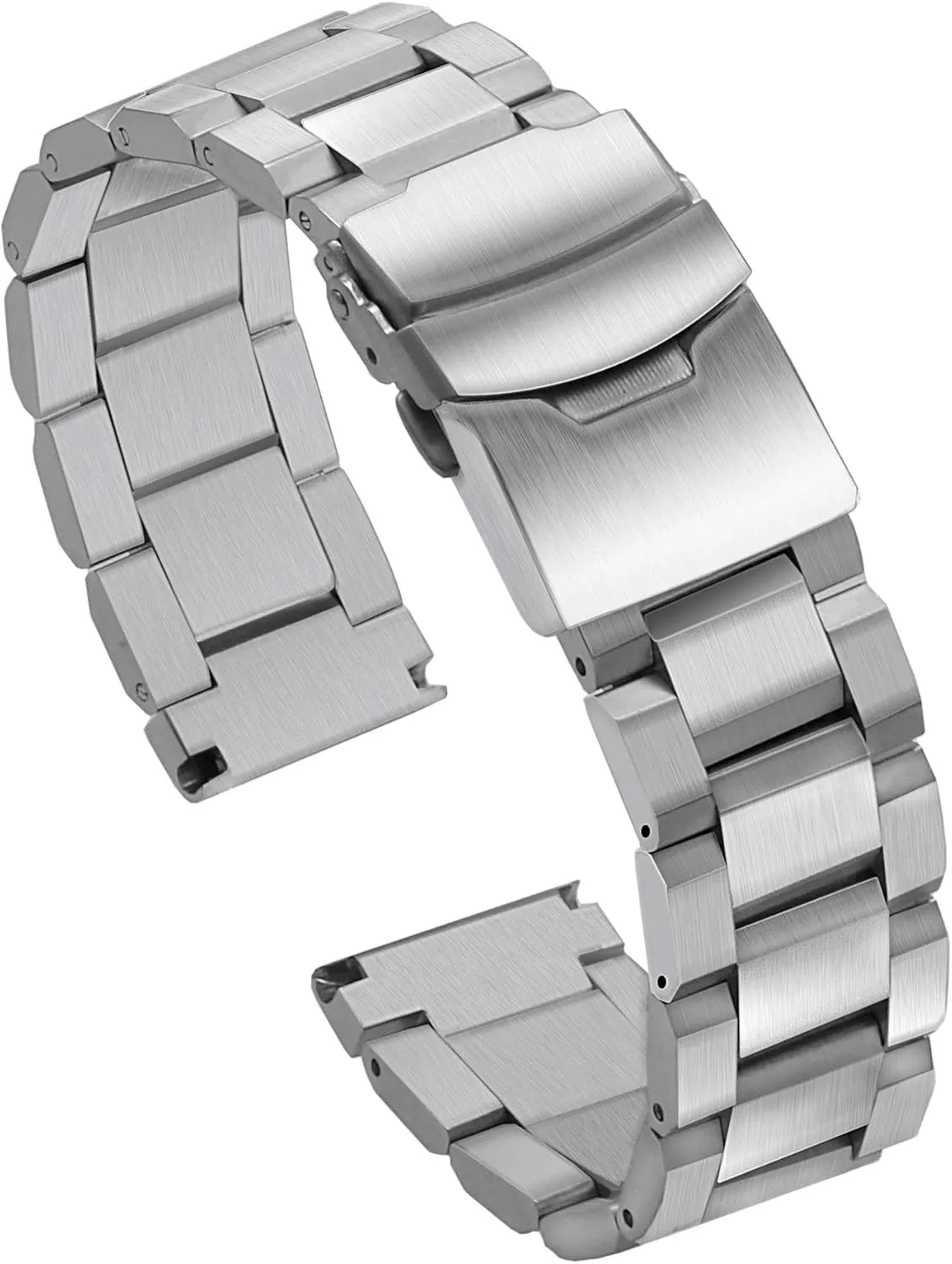 coral Stainless Steel Watch Bands Brushed Finish Watch Strap 18mm/20mm/22mm/24mm Double Buckle Bracelet Silver/Black 