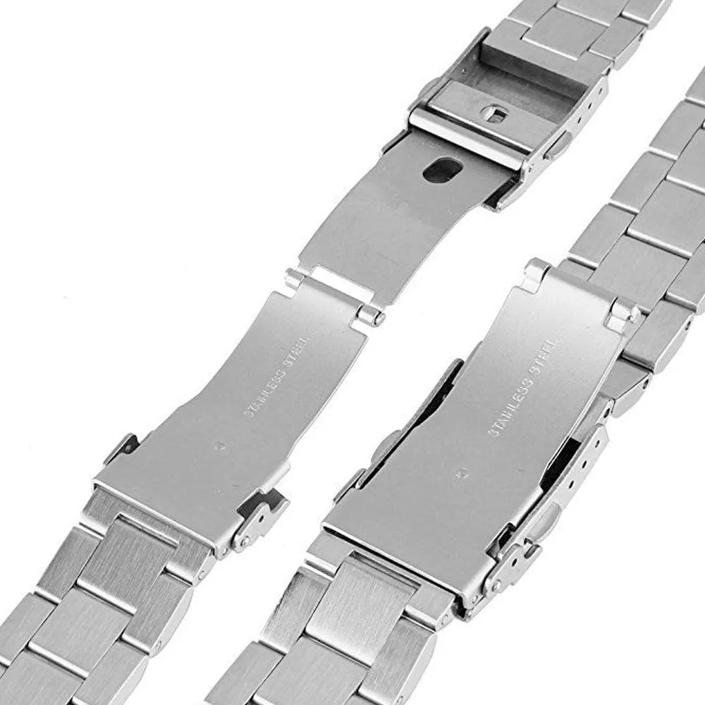 coral Stainless Steel Watch Bands Brushed Finish Watch Strap 18mm/20mm/22mm/24mm Double Buckle Bracelet Silver/Black 