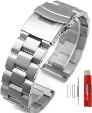 coral Stainless Steel Watch Bands Brushed Finish Watch Strap 18mm/20mm/22mm/24mm Double Buckle Bracelet Silver/Black 