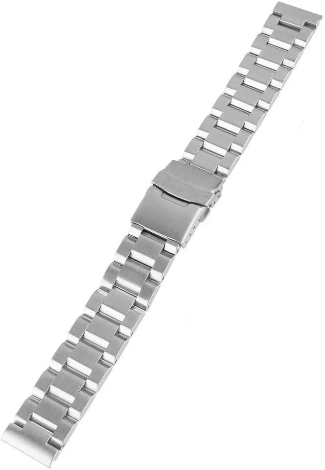 coral Stainless Steel Watch Bands Brushed Finish Watch Strap 18mm/20mm/22mm/24mm Double Buckle Bracelet Silver/Black 