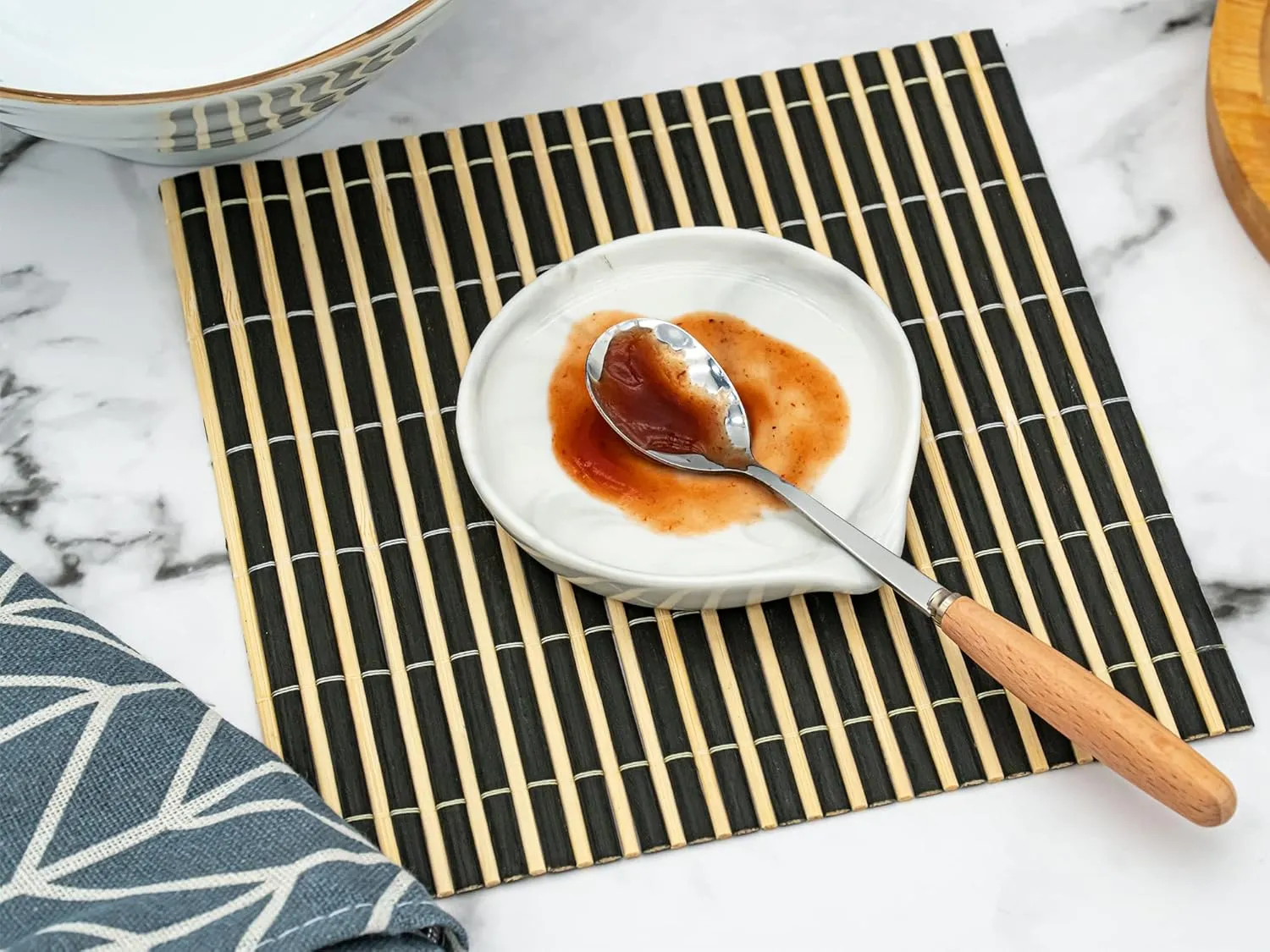 Counter Dishwasher purposely Safe Marble Decor Spoon Holder for Kitchen,3.5 Inches Spoon Rest,Ceramic Spoon Rest for Kitchen 
