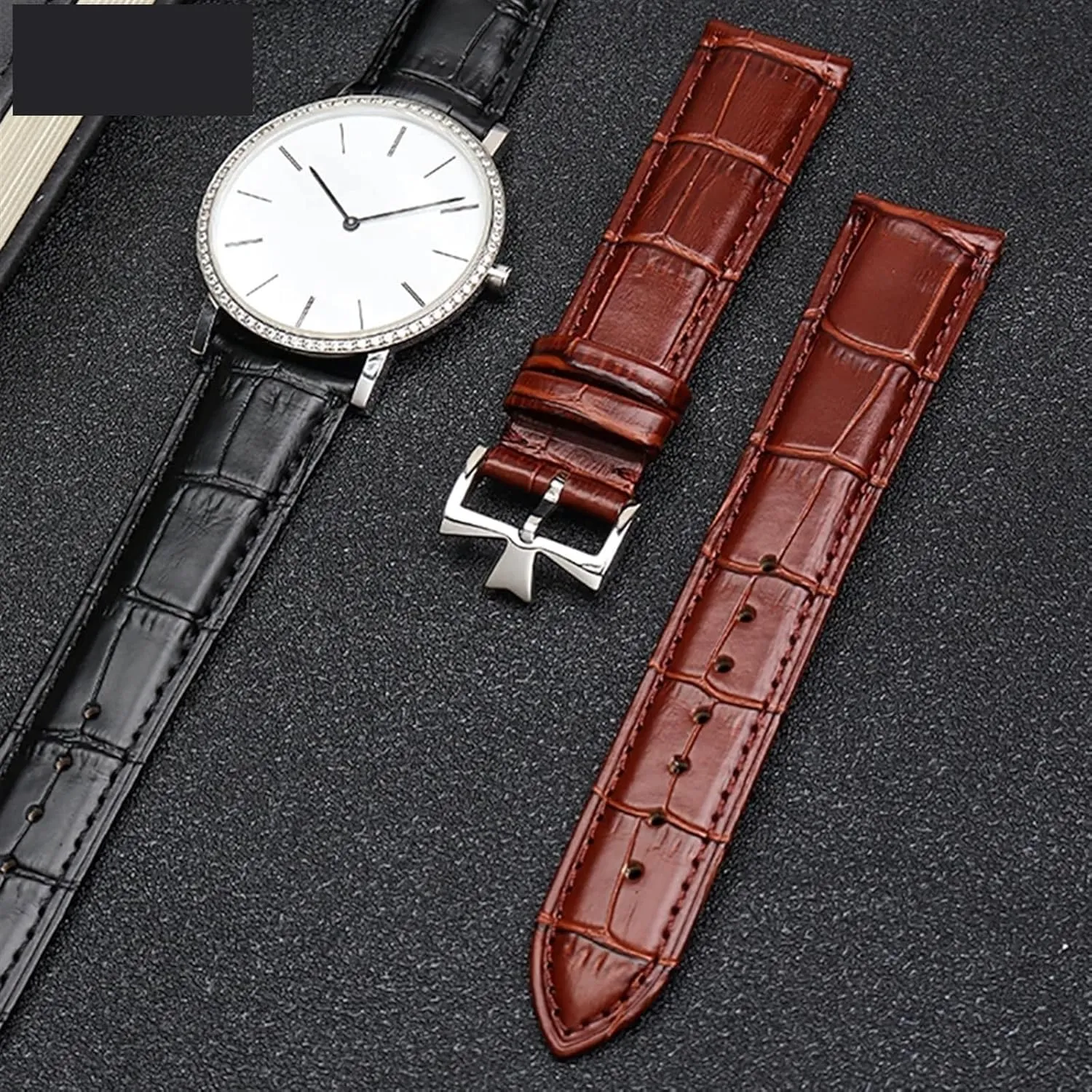 cowhide watch strap for vc watchband 19mm 20m 21mm attributable 22mm watchband Curved End Genuine Leather Bracelet Blue 