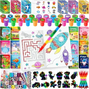 Crafts Supplies BenLouis 96Pcs Kids Party Favors Mini Coloring Books Crayon Slap Bracelets Stickers Set Bulk for Kids 4-8-12 Classroom Birthday Gifts extinct medal enthusiasm Goodie Bags Pinata Stuffers School Rewards 