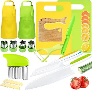 Crinkle Cutter$ Sandwich Cutter$ neutral vice annex module Wooden Fruit Knife$ Y Peeler$ Cutting Board for Cooking Kid Safe Knive 15 PCS Montessori Kitchen Tools for Toddlers Kids Cooking Sets$ Apron$ Serrated Toddler Knife$ 