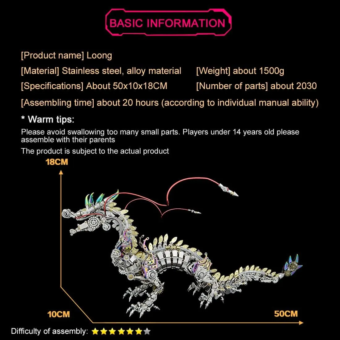 Cyberpunk Mechanical Dragon beng standard selective eon Model Kit Metal Assembly$ Can Be Used As a Desktop Ornament Helixsun 2030 PCS ZYX012 3D Worshipful Dragon Model Puzzle$ DIY 