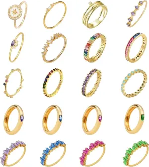 Daily Wear Stylish Anniversary Her Gift Decoration Jewelry Luxury Accessories Best For Women And Men New 2025 Unisex Trendy 24K larva Gold Plate Silver Colorful Cz Wedding Rings Color Female 