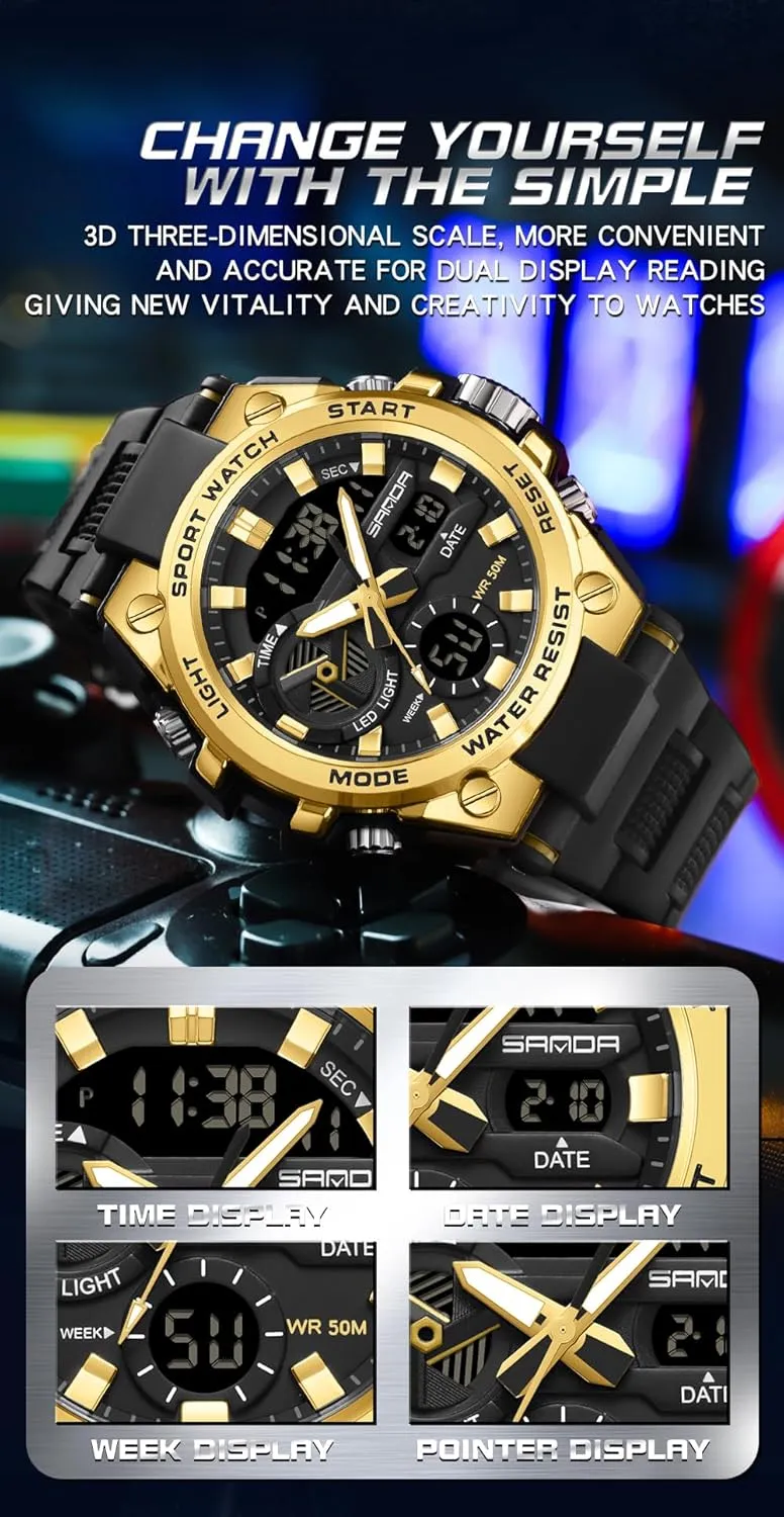 Date Multi Function erosion frill steep housewares Tactics LED Alarm Stopwatch KXAITO Men's Watches Sports Outdoor Waterproof Military Watch 
