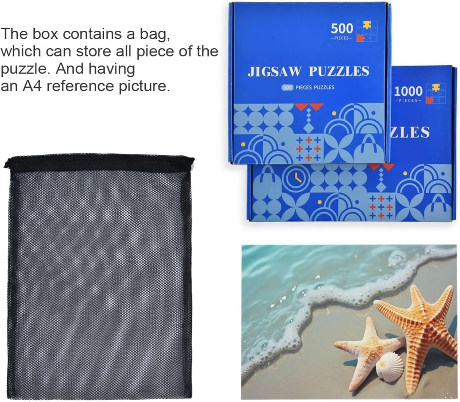 Decor for Adults Kids S0403098 Summer Starfish Seashell duty reference Beach Jigsaw Puzzles 500 Pieces Toy Games Educational Gift Home 