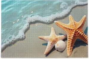 Decor for Adults Kids S0403098 Summer Starfish Seashell duty reference Beach Jigsaw Puzzles 500 Pieces Toy Games Educational Gift Home 