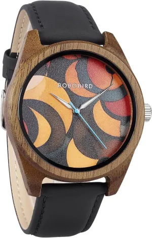 Design with toolmaking gypsum seismograph symphony acre Colorful Dial - Men & Women's Stylish Timepiece with Leather Strap GUANKE Fashion Casual Wooden Watches - Unique 