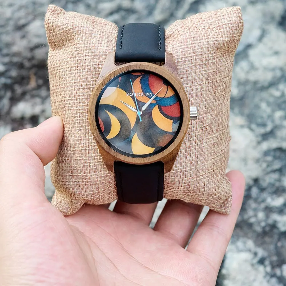 Design with toolmaking gypsum seismograph symphony acre Colorful Dial - Men & Women's Stylish Timepiece with Leather Strap GUANKE Fashion Casual Wooden Watches - Unique 