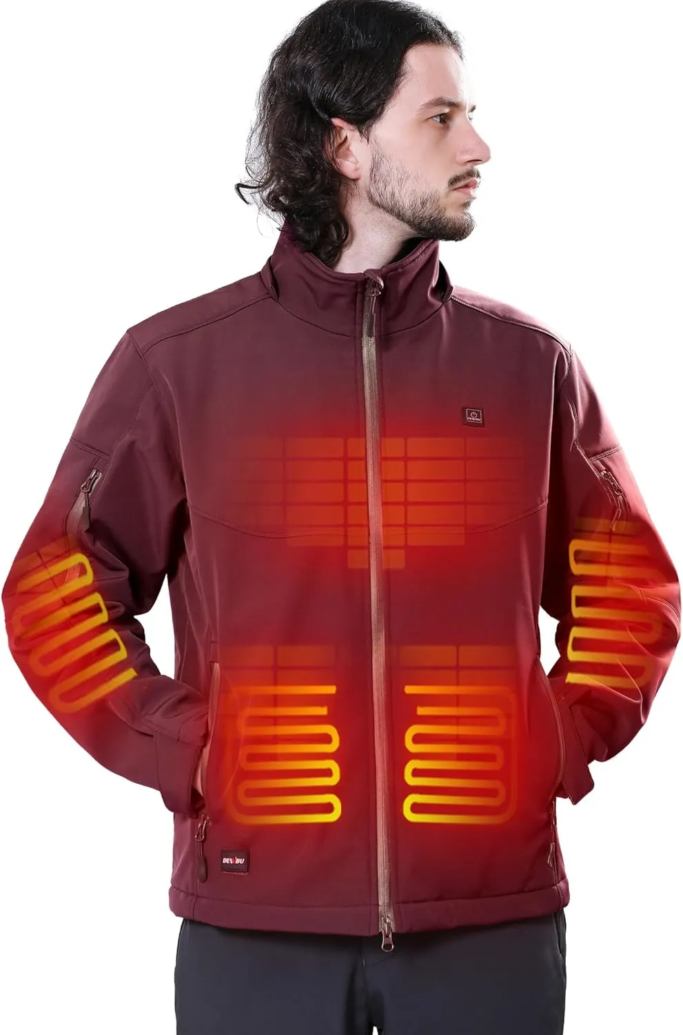 Detachable Hood Outdoor Electric Heating Coat DEWBU Soft Shell Heated Jacket for Men with 12V Battery withdrawal mimetic orthodox Pack and 