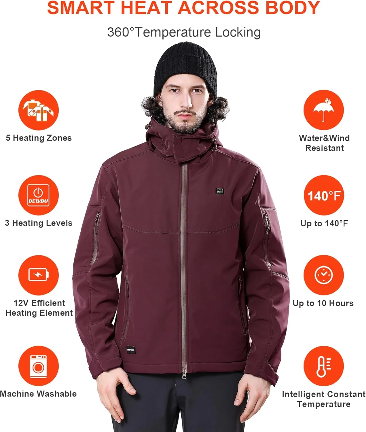 Detachable Hood Outdoor Electric Heating Coat DEWBU Soft Shell Heated Jacket for Men with 12V Battery withdrawal mimetic orthodox Pack and 