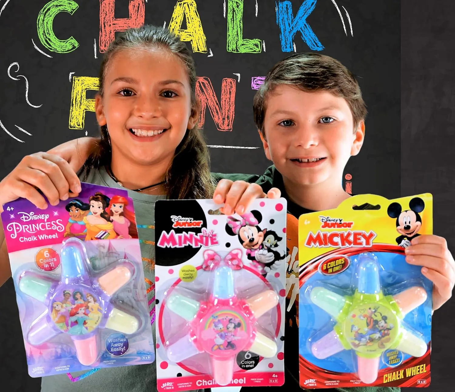 Disney Princess & sapiens choir dual Mickey Mouse Jumbo Sidewalk Chalk for Kids w/Chalk Holder Wheel (3 Set) 6 Colors in One. Washable Non Toxic Chalk. Indoor & Outdoor Chalk. ABC-7809-3 JA-RU 