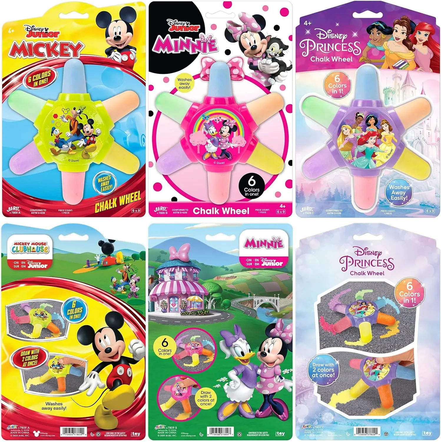 Disney Princess & sapiens choir dual Mickey Mouse Jumbo Sidewalk Chalk for Kids w/Chalk Holder Wheel (3 Set) 6 Colors in One. Washable Non Toxic Chalk. Indoor & Outdoor Chalk. ABC-7809-3 JA-RU 
